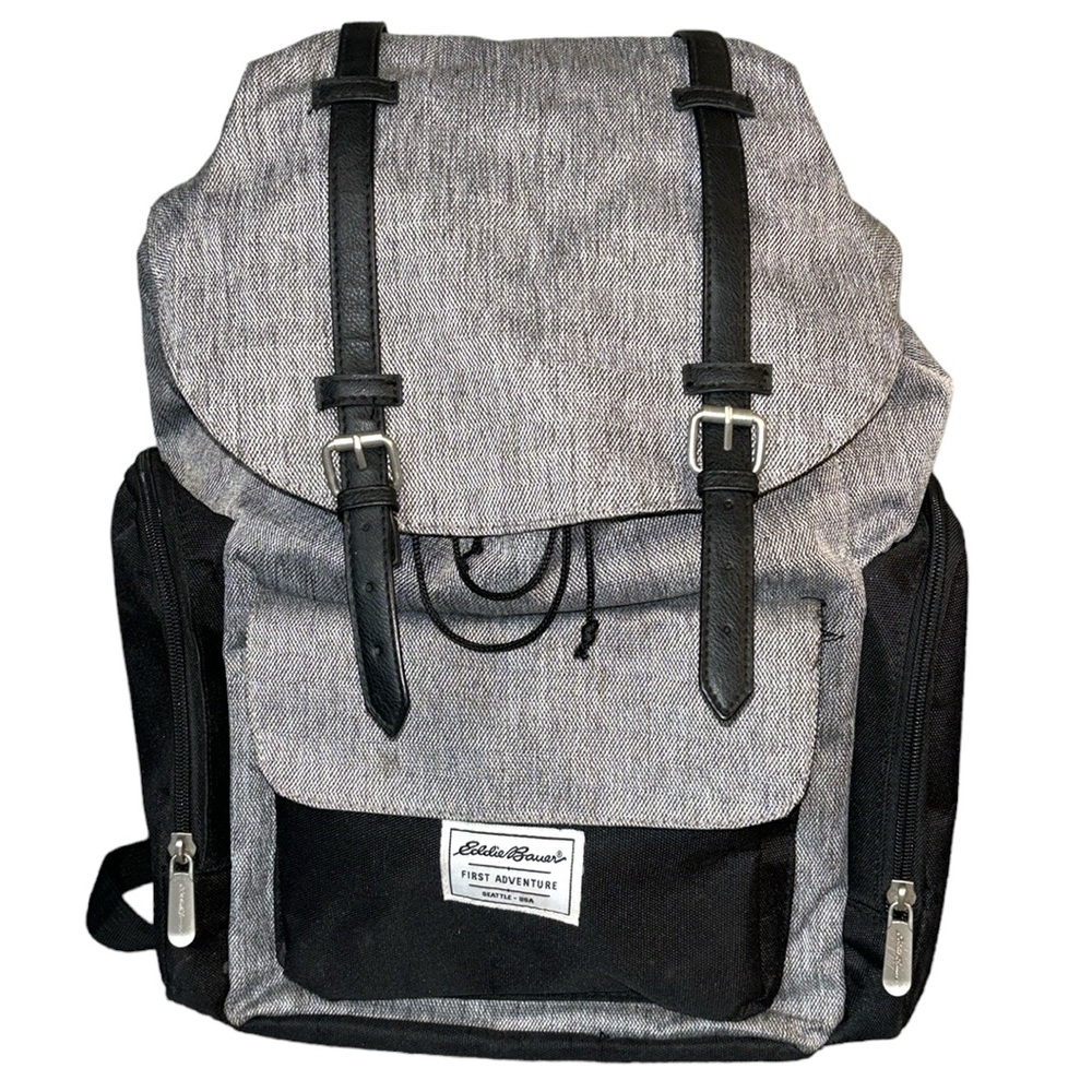 EDDIE BAUER first adventure backpack diaper bag in gray/black - Picture 1 of 8